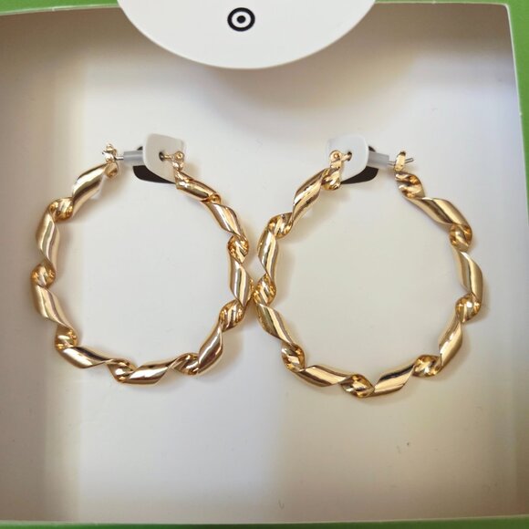 Kate Spade New York x Target Metal Ribbon Hoop Earrings Gold - Picture 2 of 6